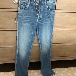 MOTHER Blue Straight Leg Jeans with Natural Fading